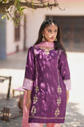 Savi| Plum & Blush Pink Hand-Embroidered Silk Chanderi Kurta Set | Tarah by Tripti