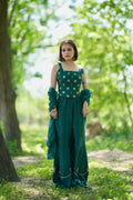 Taban| Deep Forest Green Silk Chanderi Corset Sharara Set | Tarah by Tripti