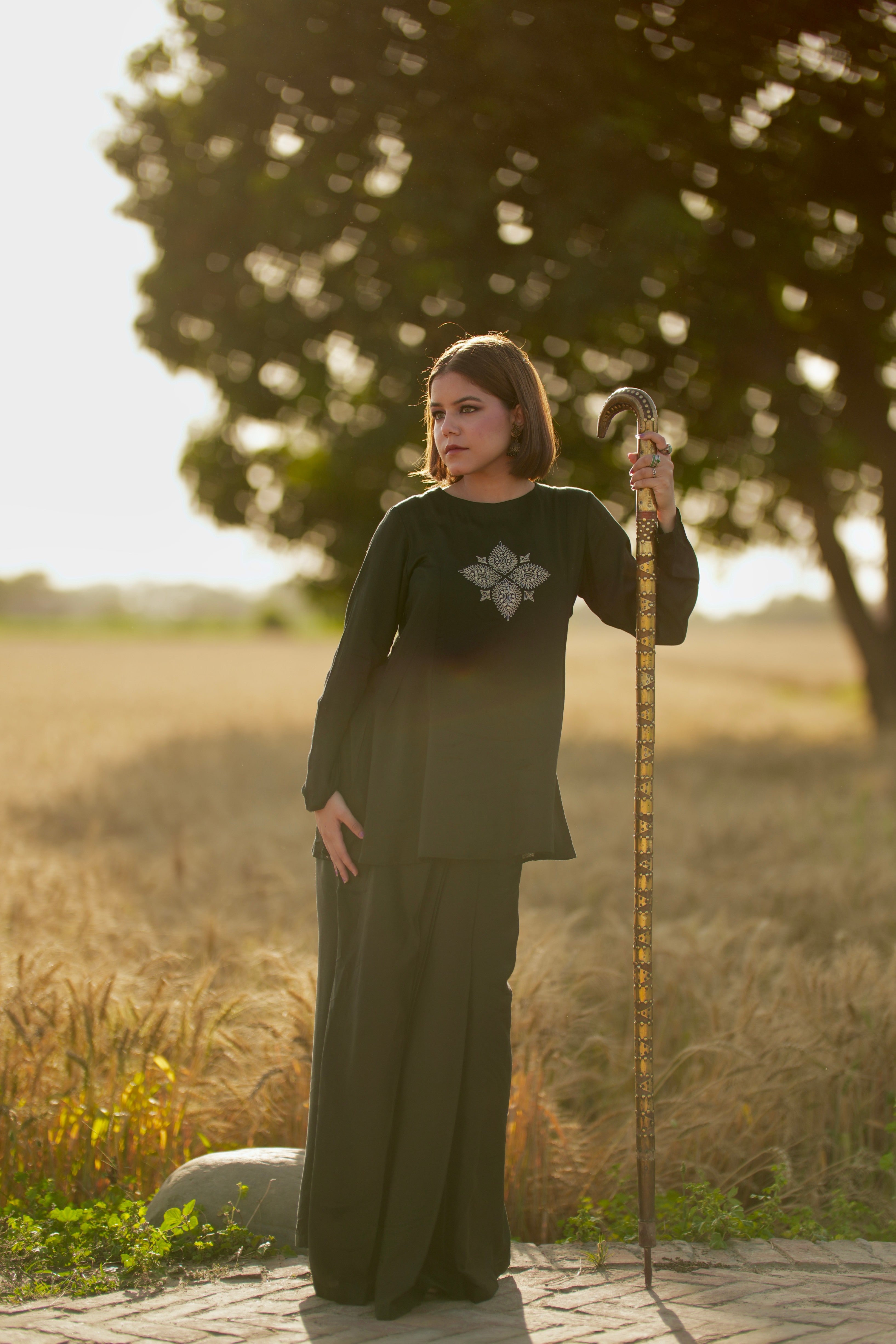 Leila| Black Modal Cotton Peplum Set with Hand Embroidery for Women| Tarah by Tripti