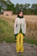 Inayat | Ivory & Yellow Silk Chanderi Hand-Embroidered Fusion Set