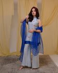 Powder Blue Palazzo Suit Set with Royal Blue Dupatta | Tarah by Tripti