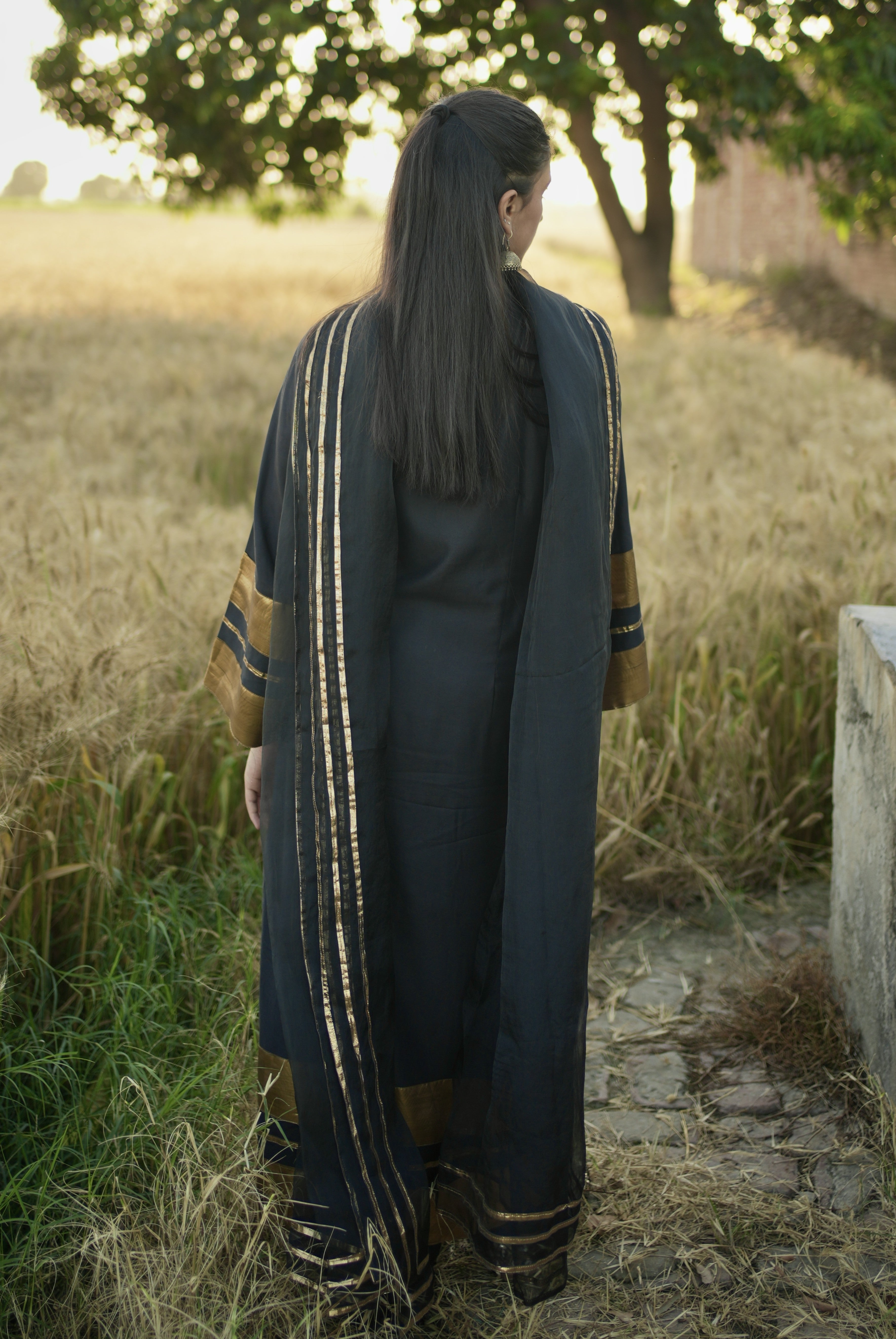 Zareen – Black Armani Silk Hand Embroidered Suit with Organza Dupatta