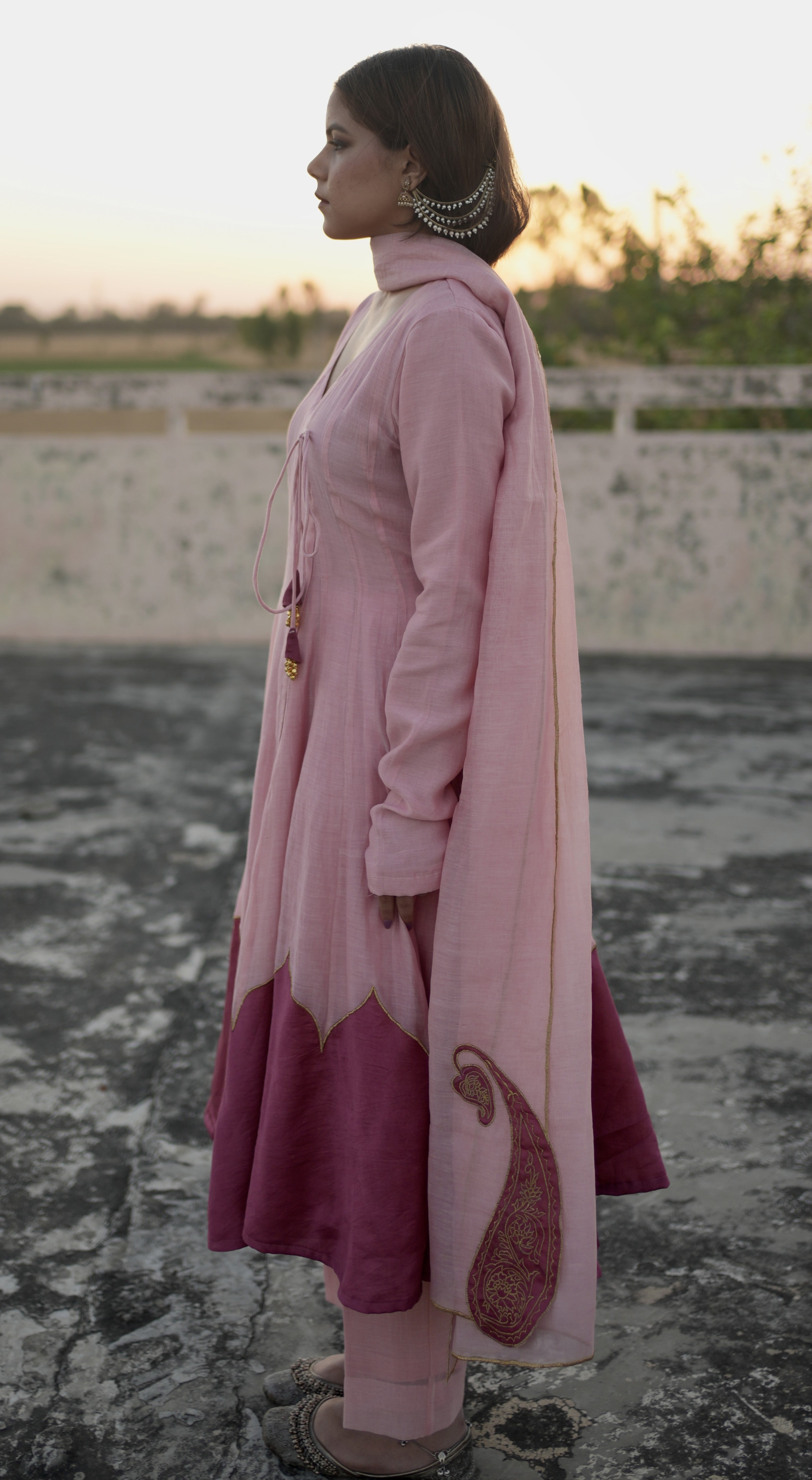 Arzoo – Pink Mul Chanderi Angrakha Style Anarkali Set