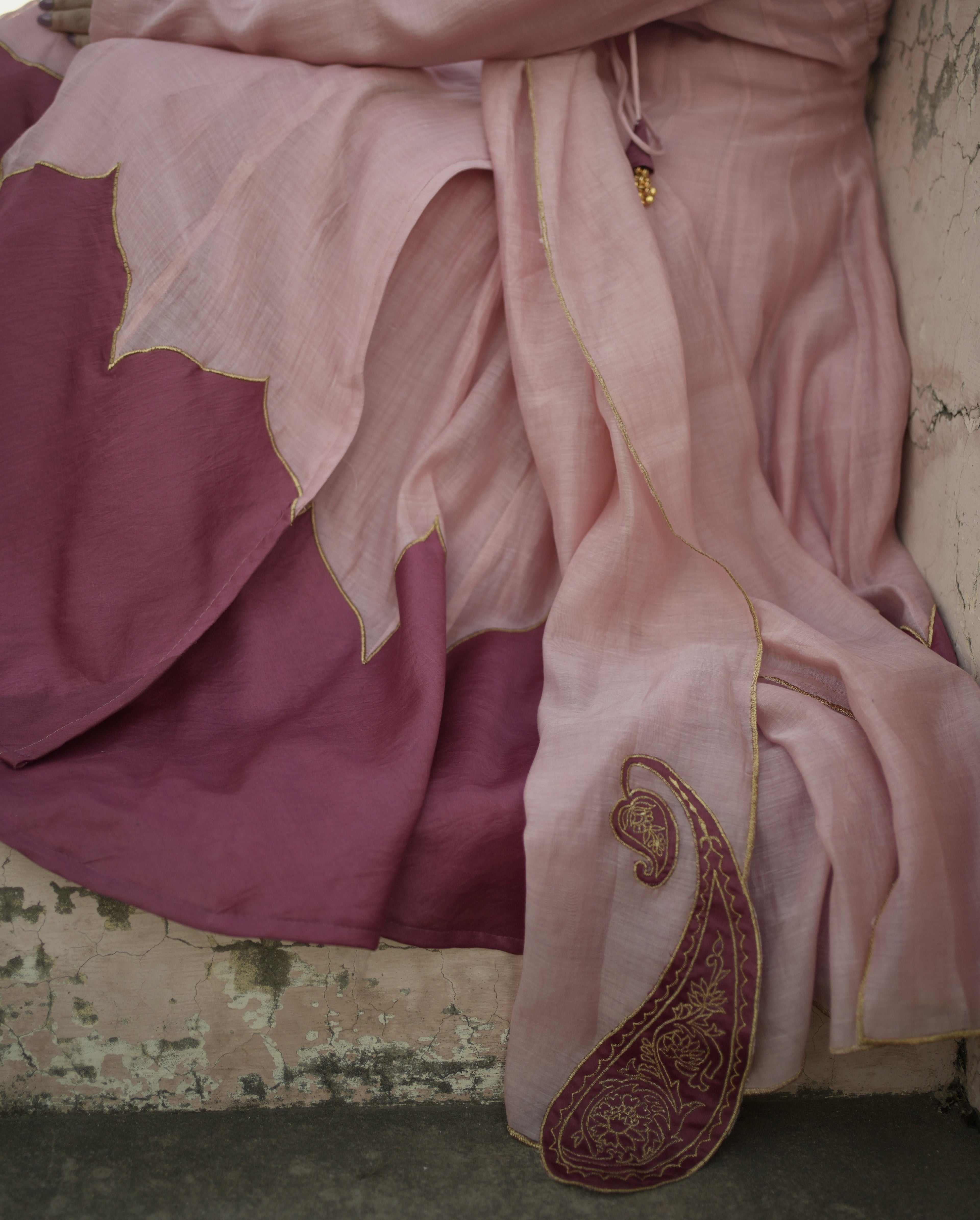 Arzoo – Pink Mul Chanderi Angrakha Style Anarkali Set