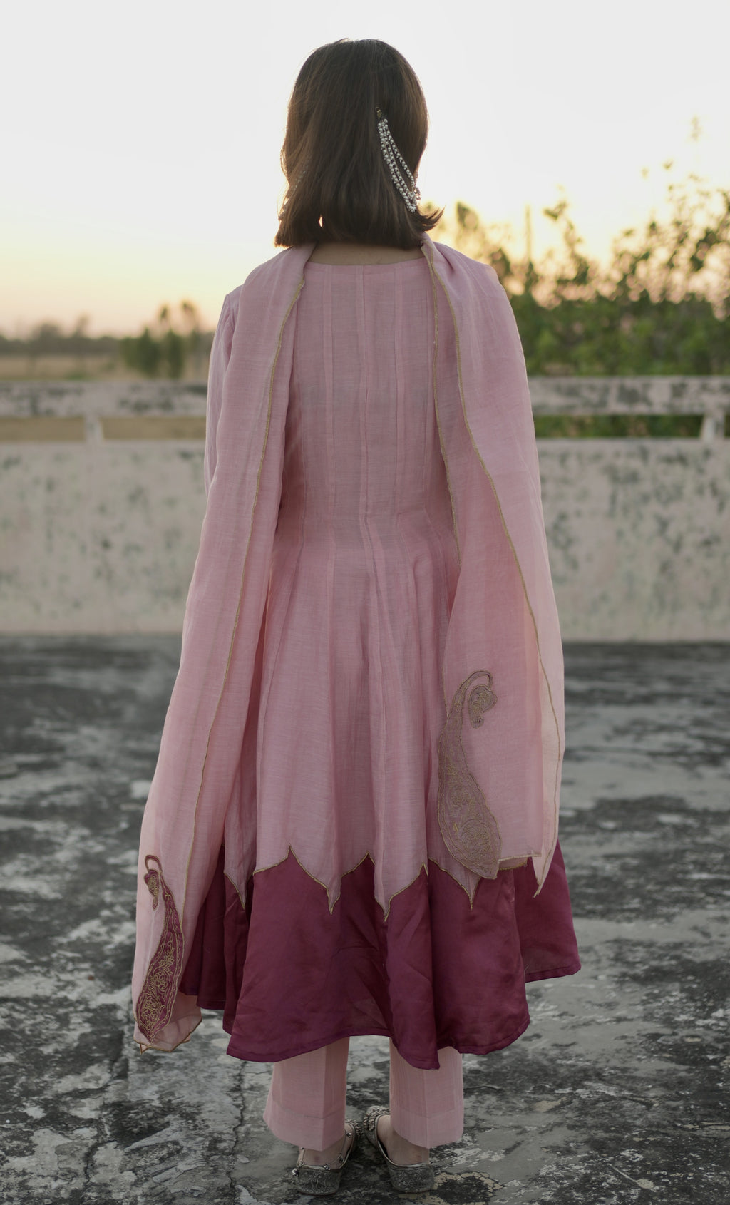 Arzoo – Pink Mul Chanderi Angrakha Style Anarkali Set