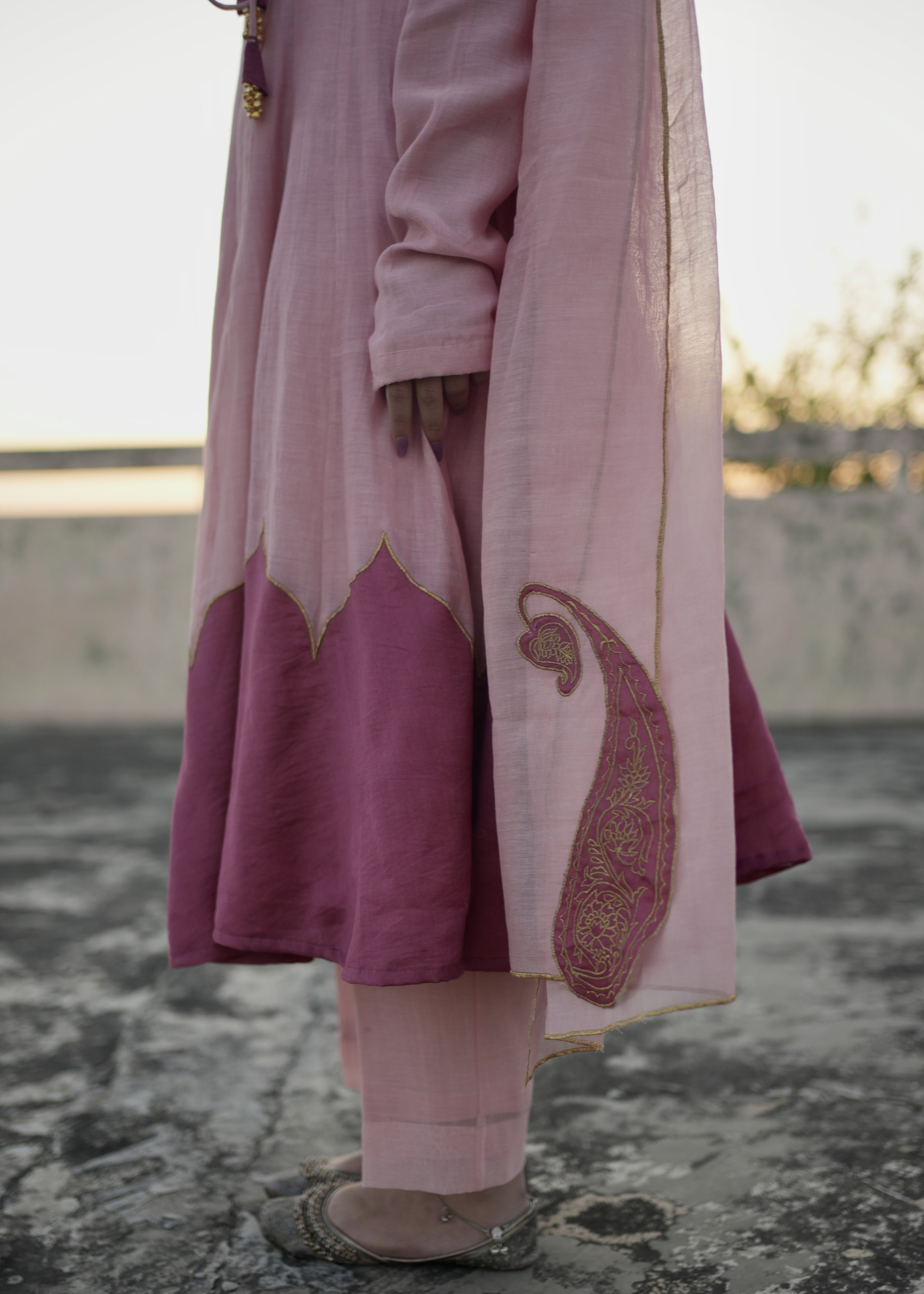 Arzoo – Pink Mul Chanderi Angrakha Style Anarkali Set